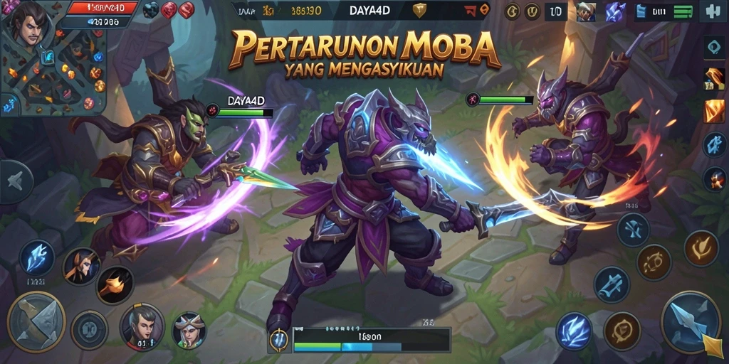 Tangkapan layar utama DAYA4D menampilkan aksi seru dalam permainan MOBA.