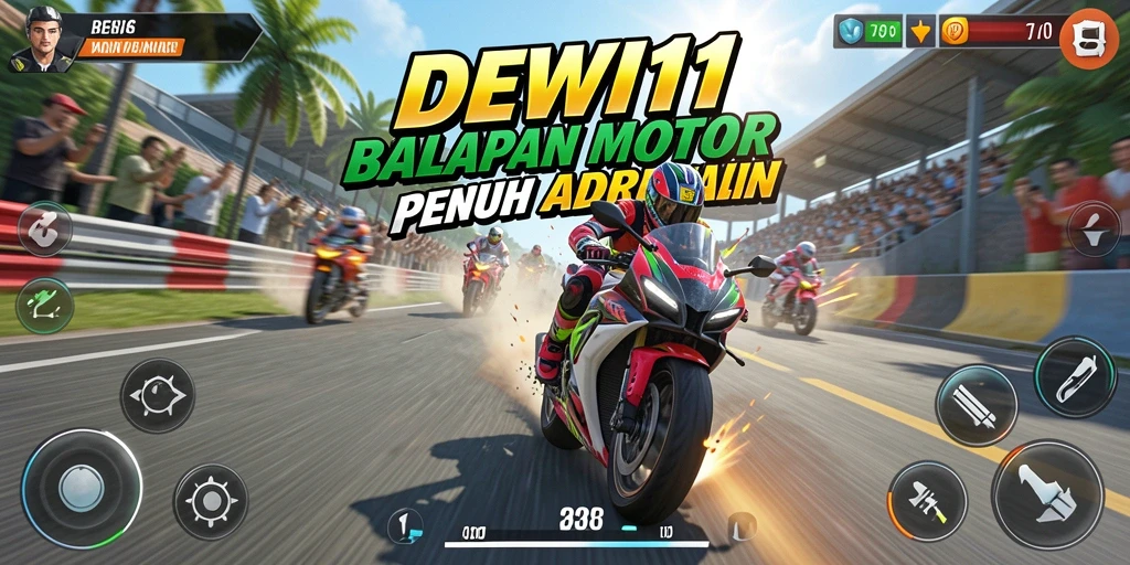 Tampilan utama gameplay DEWI11 yang mendebarkan saat balapan motor.