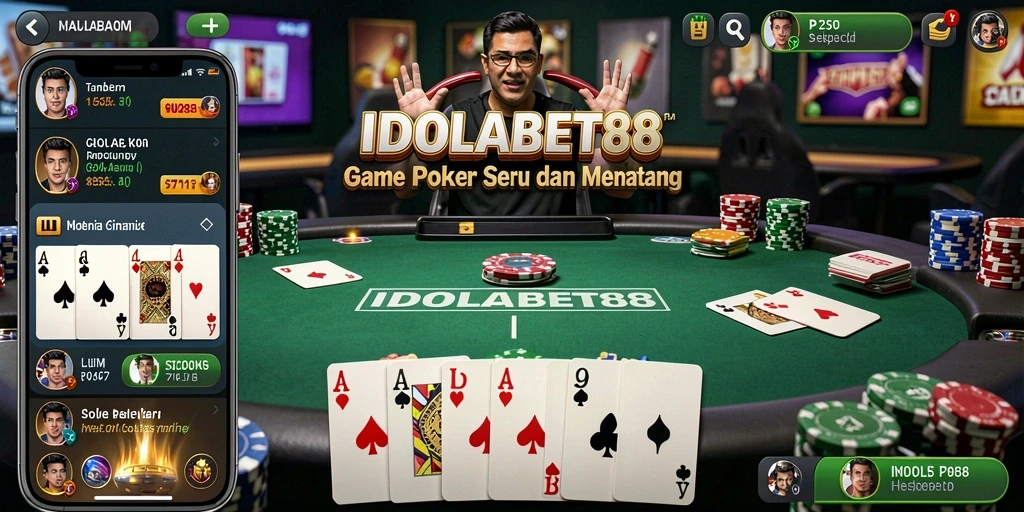 Screenshot utama IDOLABET88 menampilkan gameplay poker yang seru.