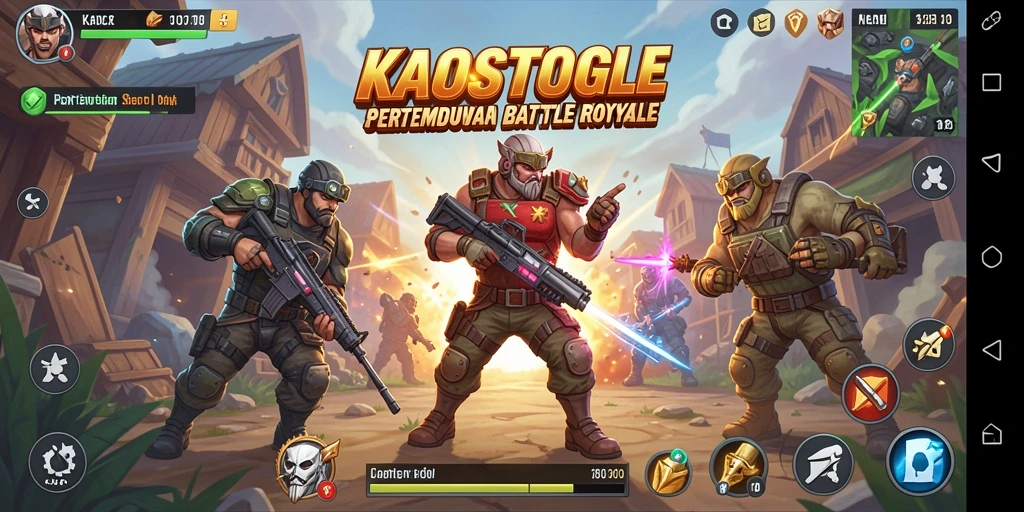 Tangkapan layar KAOSTOGEL yang menunjukkan pertempuran seru di arena Battle Royale.