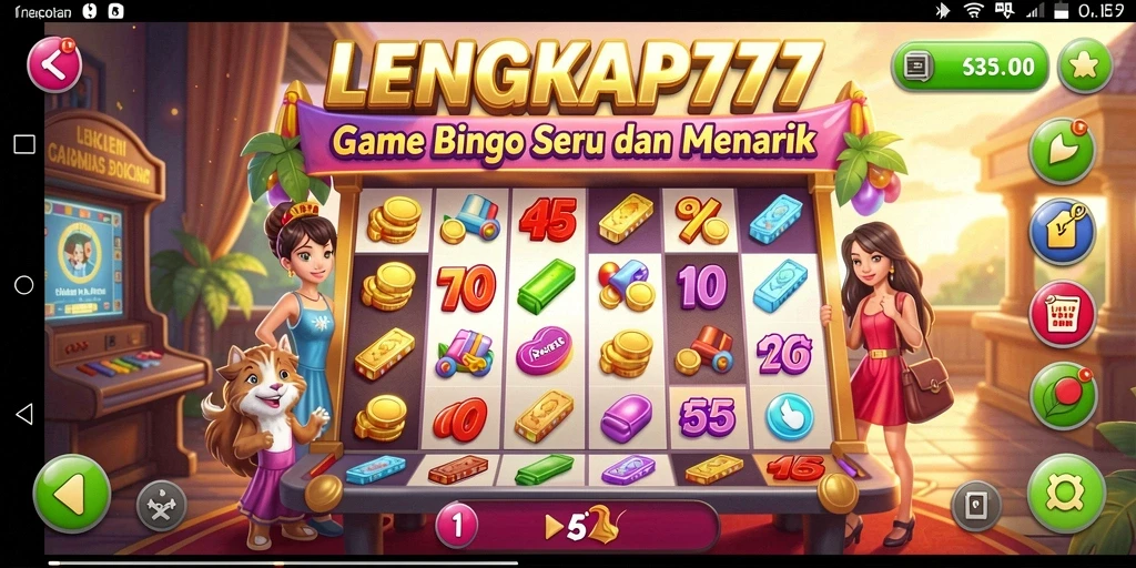 Tampilan gameplay seru pada LENGKAP777 dengan suasana Bingo yang menarik.