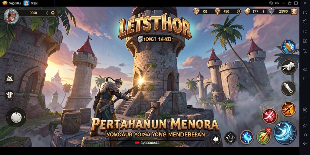 Gameplay LETSTHOR menampilkan strategi menara yang menegangkan.