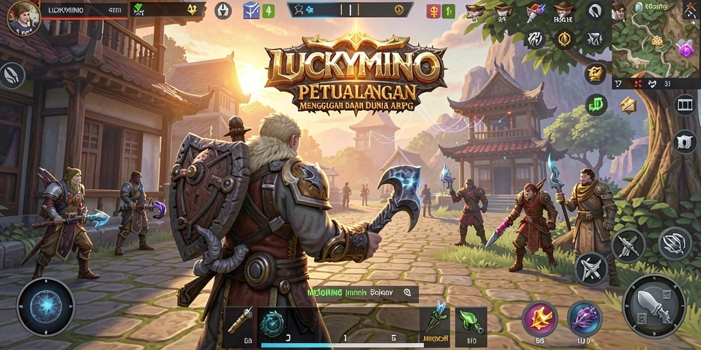 Tangkapan layar gameplay LUCKYMINO menampilkan pertarungan epik dalam dunia ARPG.
