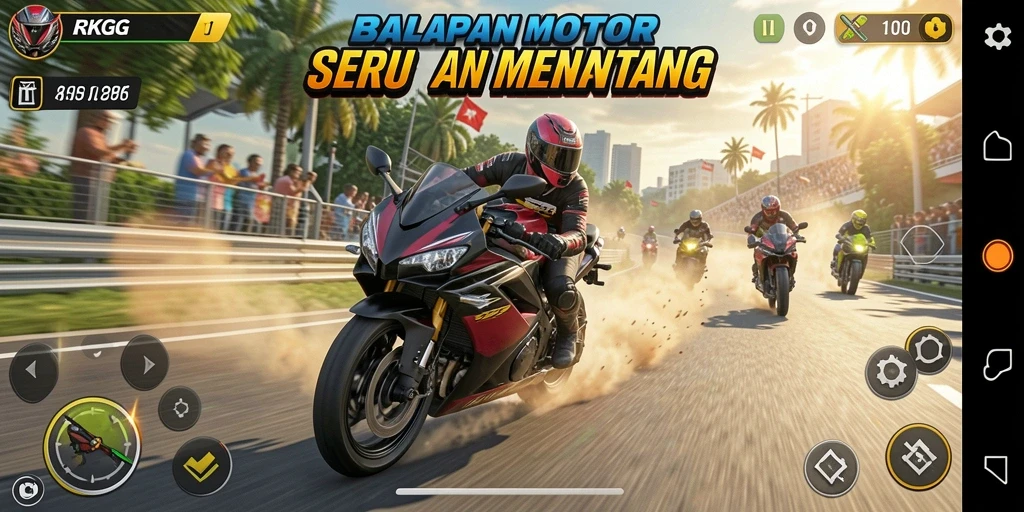 Gameplay seru dan mendebarkan di RKGG saat balapan motor.