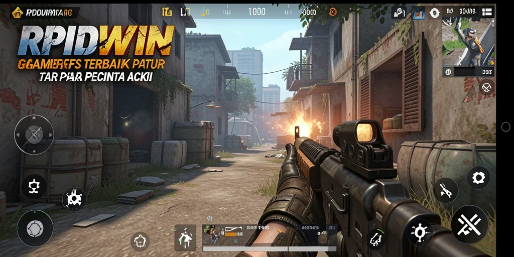 Screenshot utama RPIDWIN yang menunjukkan aksi tembak-menembak yang intens.