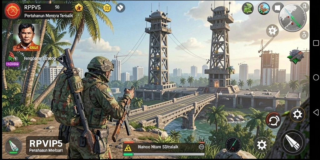 Tangkapan layar gameplay menampilkan pertempuran Tower Defense yang intens.