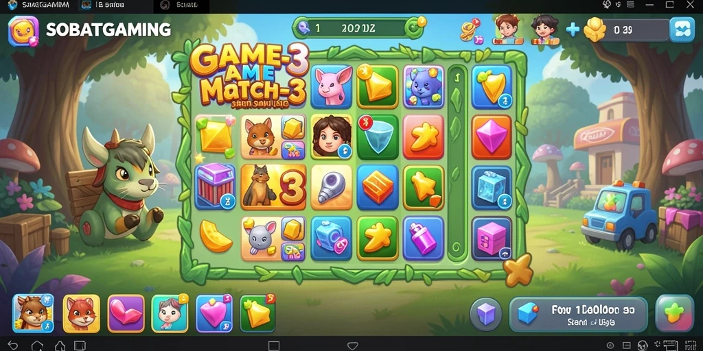 Tampilan gameplay seru dari game Match-3 SOBATGAMING.