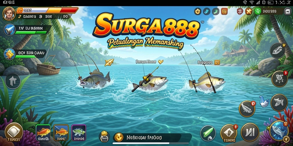 Screenshot gameplay SURGA88 menampilkan petualangan memancing yang seru.