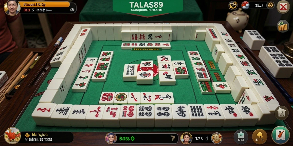 Screenshot gameplay TALAS89 yang menunjukkan suasana Mahjong yang mendebarkan.